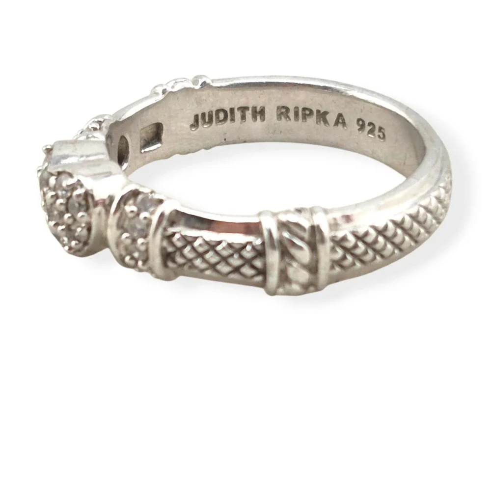 Judith Ripka Sterling Silver Pave CZ Heart Ring 925 Basketweave Rope Size 8